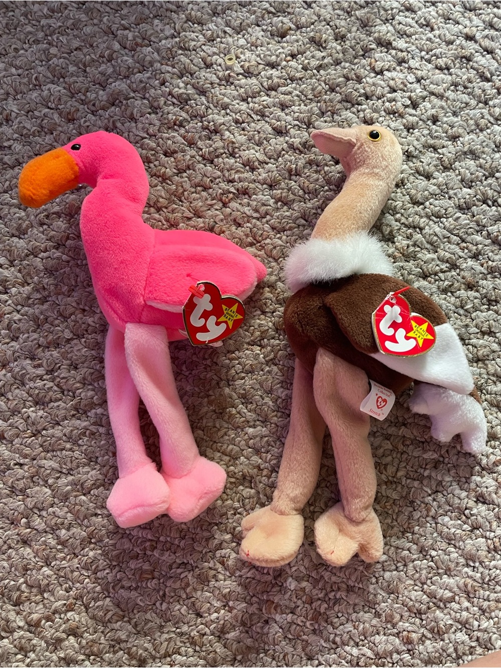 “Stretch and pinky” TY Beanie Babies Flamingo & Ostrich Plush Duo - Pink & Brown